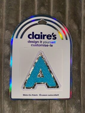 Claire's Blue Chenille 'A' Sticker Patch with Silver Trim